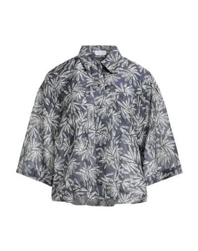 Brunello Cucinelli Woman Shirt Midnight Blue Size 3xl Silk, Ecobrass