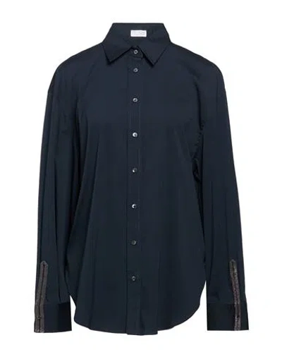 BRUNELLO CUCINELLI BRUNELLO CUCINELLI WOMAN SHIRT MIDNIGHT BLUE SIZE M COTTON, POLYAMIDE, ELASTANE