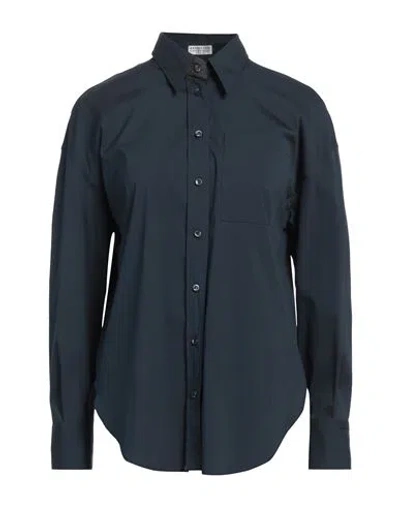 Brunello Cucinelli Monili-detail Long-sleeve Shirt In Navy Blue