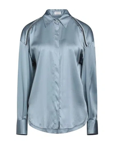 Brunello Cucinelli Woman Shirt Pastel Blue Size L Silk, Elastane