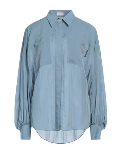 Brunello Cucinelli Woman Shirt Pastel Blue Size L Viscose, Silk, Brass, Ecobrass In Blue