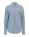 Brunello Cucinelli Woman Shirt Pastel Blue Size Xs Silk, Brass