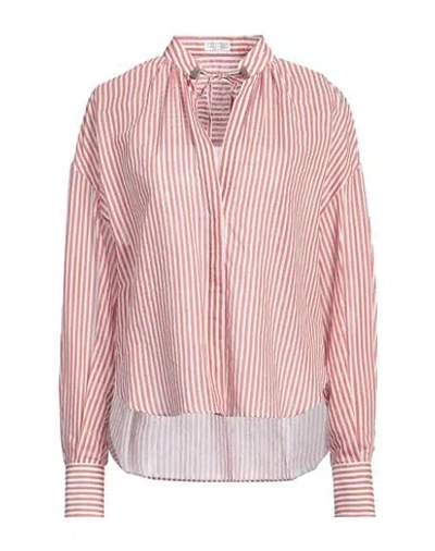 BRUNELLO CUCINELLI BRUNELLO CUCINELLI WOMAN SHIRT RED SIZE M COTTON, SILK, POLYAMIDE, POLYESTER, ECOBRASS