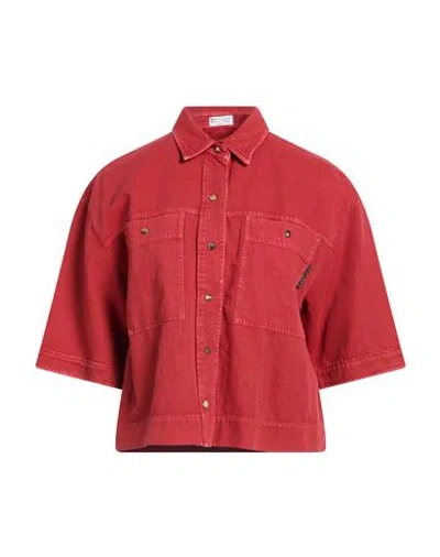 Brunello Cucinelli Woman Shirt Rust Size 6 Cotton, Linen, Brass In Red
