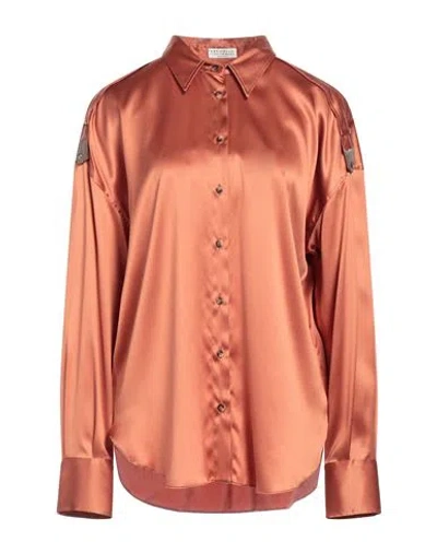 Brunello Cucinelli Woman Shirt Rust Size Xl Silk, Elastane, Brass, Ecobrass In Red