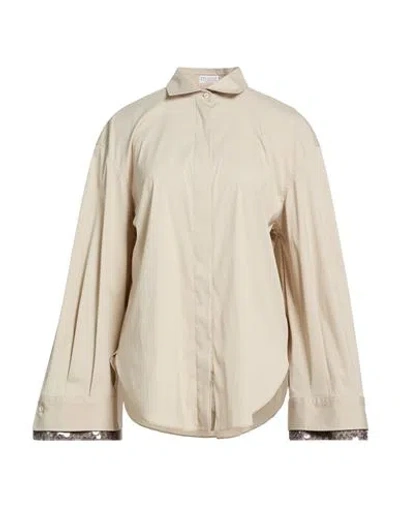 BRUNELLO CUCINELLI BRUNELLO CUCINELLI WOMAN SHIRT SAND SIZE M COTTON, POLYAMIDE, ELASTANE