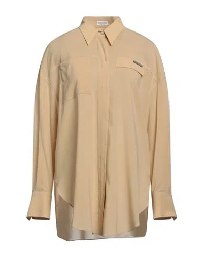 Brunello Cucinelli Woman Shirt Sand Size M Silk, Elastane In Beige