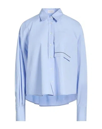 BRUNELLO CUCINELLI BRUNELLO CUCINELLI WOMAN SHIRT SKY BLUE SIZE M COTTON, BRASS