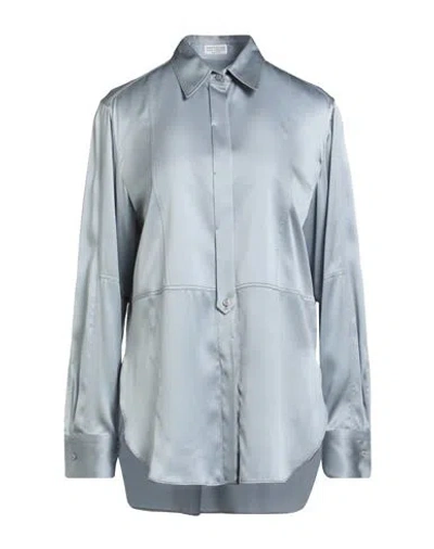 Brunello Cucinelli Woman Shirt Sky Blue Size M Silk, Elastane, Ecobrass