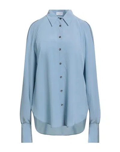 Brunello Cucinelli Woman Shirt Sky Blue Size S Silk, Brass, Ecobrass