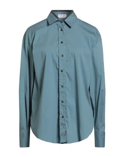 Brunello Cucinelli Woman Shirt Slate Blue Size M Cotton, Polyamide, Elastane, Ecobrass