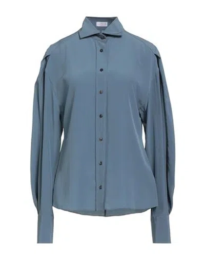 Brunello Cucinelli Woman Shirt Slate Blue Size M Silk, Ecobrass