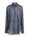 Brunello Cucinelli Woman Shirt Slate Blue Size Xxl Cotton, Silk In Blue