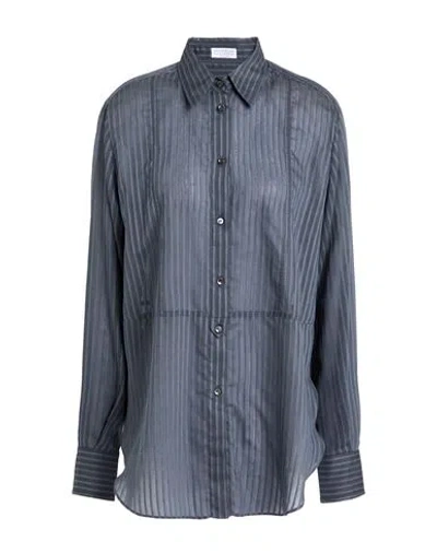 Brunello Cucinelli Woman Shirt Slate Blue Size Xxl Cotton, Silk