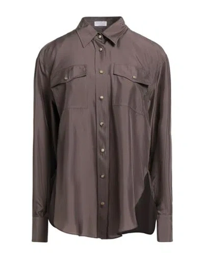 Brunello Cucinelli Woman Shirt Taupe Size Xl Silk, Brass In Brown