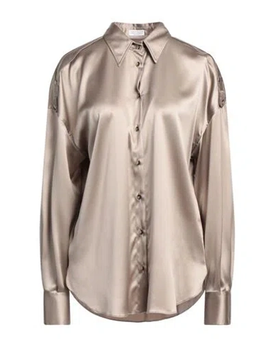 Brunello Cucinelli Woman Shirt Taupe Size Xl Silk, Elastane, Brass, Ecobrass In Grey