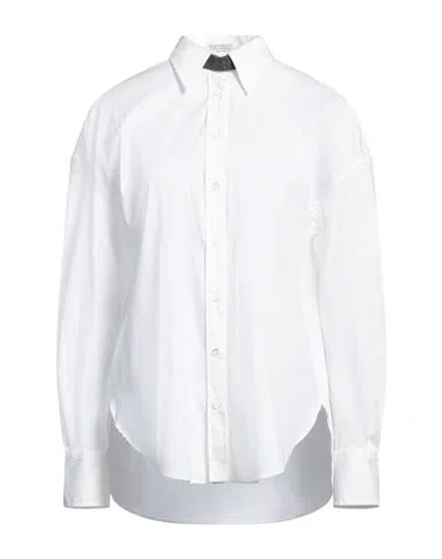 Brunello Cucinelli Woman Shirt White Size M Cotton, Polyamide, Elastane, Brass