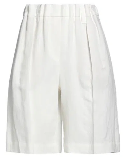 Brunello Cucinelli Woman Shorts & Bermuda Shorts White Size 10 Viscose, Linen, Polyester, Elastane