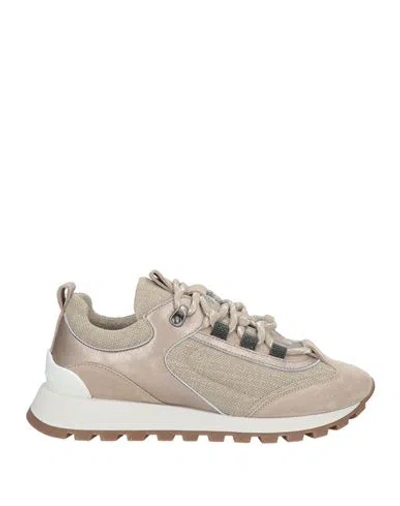 Brunello Cucinelli Panelled Lace-up Sneakers In Beige