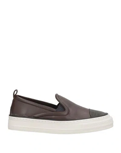 Brunello Cucinelli Woman Sneakers Dark Brown Size 7 Leather, Textile Fibers