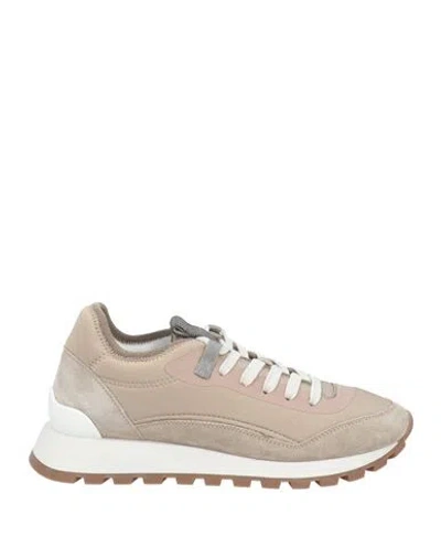 Brunello Cucinelli Woman Sneakers Taupe Size 6 Leather, Textile Fibers, Brass In Grey