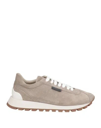 Brunello Cucinelli Woman Sneakers Dove Grey Size 5 Leather, Brass