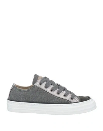 Brunello Cucinelli Woman Sneakers Grey Size 8 Textile Fibers, Leather