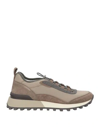 Brunello Cucinelli Woman Sneakers Khaki Size 7 Textile Fibers, Leather In Brown