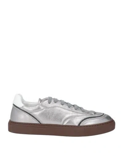Brunello Cucinelli Woman Sneakers Silver Size 8.5 Leather In Multi