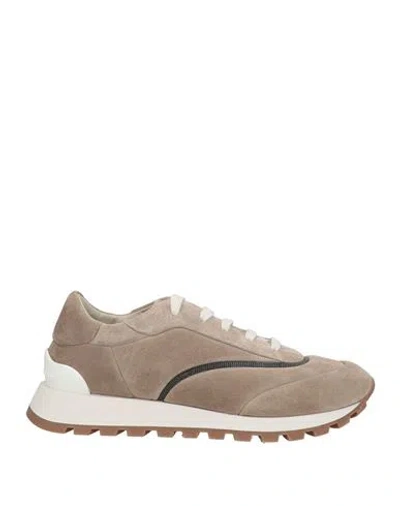 Brunello Cucinelli Woman Sneakers Taupe Size 6 Leather, Textile Fibers In Gray