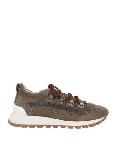 Brunello Cucinelli Woman Sneakers Taupe Size 8 Leather In Gray