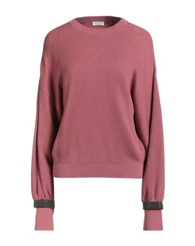 Brunello Cucinelli Woman Sweater Antique Rose Size M Cotton, Brass In Pink