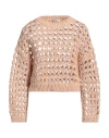 Brunello Cucinelli Woman Sweater Apricot Size M Jute, Cotton, Polyamide In Orange