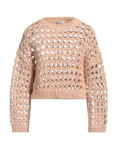 Brunello Cucinelli Woman Sweater Apricot Size M Jute, Cotton, Polyamide In Orange