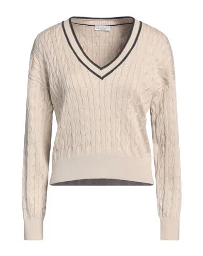 BRUNELLO CUCINELLI BRUNELLO CUCINELLI WOMAN SWEATER BEIGE SIZE L COTTON, BRASS