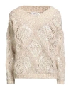 Brunello Cucinelli Woman Sweater Beige Size 3xl Wool, Nylon, Alpaca Wool In Neutral