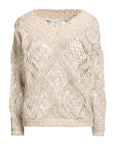 Brunello Cucinelli Woman Sweater Beige Size 3xl Wool, Nylon, Alpaca Wool In Neutral