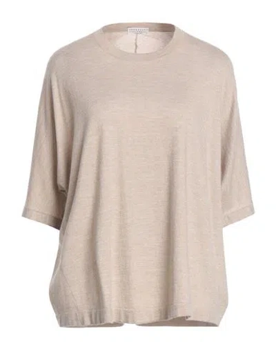 Brunello Cucinelli Woman Sweater Beige Size L Cashmere, Silk, Polyamide, Metallic Polyester In Brown