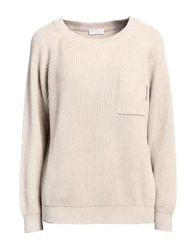 Brunello Cucinelli Bead-embellished Ribbed-knit Sweater In Beige