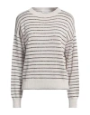 Brunello Cucinelli Streiped Cotton Round Neck Pull In Beige