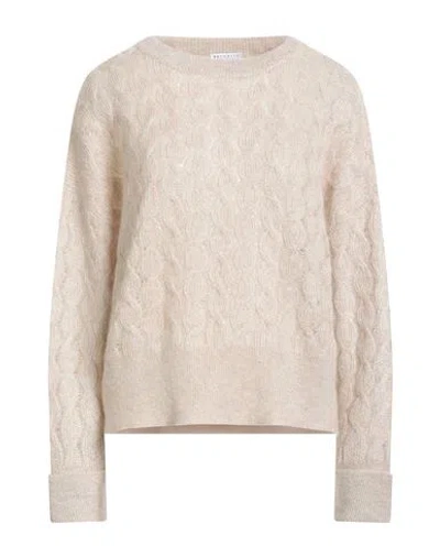 Brunello Cucinelli Woman Sweater Beige Size L Mohair Wool, Polyamide, Wool, Metallic Fiber In Neutral