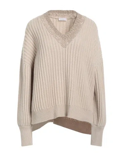 Brunello Cucinelli Woman Sweater Sand Size L Cashmere, Synthetic Fibers, Mohair Wool, Metallic Fiber In Beige