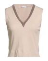 Brunello Cucinelli Woman Top Light Brown Size M Cotton, Elastane In Neutral