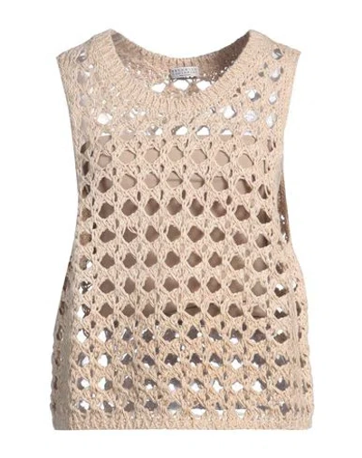 Brunello Cucinelli Woman Sweater Beige Size M Jute, Cotton, Polyamide