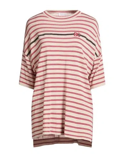 Brunello Cucinelli Woman Sweater Beige Size S Virgin Wool, Cashmere, Brass, Viscose, Metallic Polyes In Red