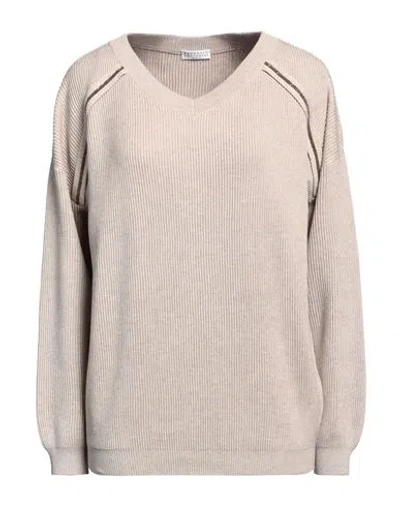 Brunello Cucinelli Woman Sweater Beige Size L Cotton, Brass, Ecobrass