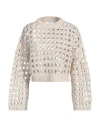 Brunello Cucinelli Woman Sweater Beige Size Xl Jute, Cotton, Polyamide
