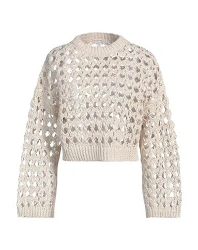 Brunello Cucinelli Woman Sweater Beige Size Xl Jute, Cotton, Polyamide