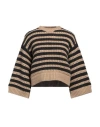 Brunello Cucinelli Stripe Crochet Virgin Wool, Cashmere & Silk Sweater In Beige