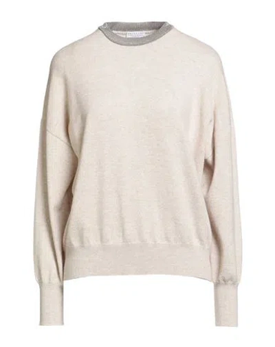 Brunello Cucinelli Woman Sweater Beige Size Xxl Cashmere, Cotton, Elastane, Brass In White